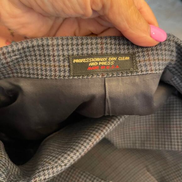 Jos A Bank jacket blazer woman's 8 gray double breasted houndstooth tweed lined - Picture 7 of 14